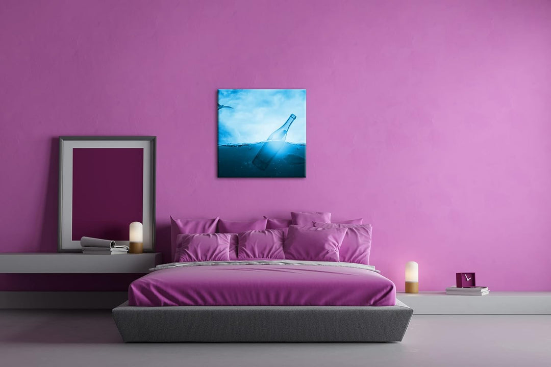 deyoli treibende Flaschenpost Format: 70x70 Effekt: Monocrome Blau als Leinwandbild, Motiv fertig ge