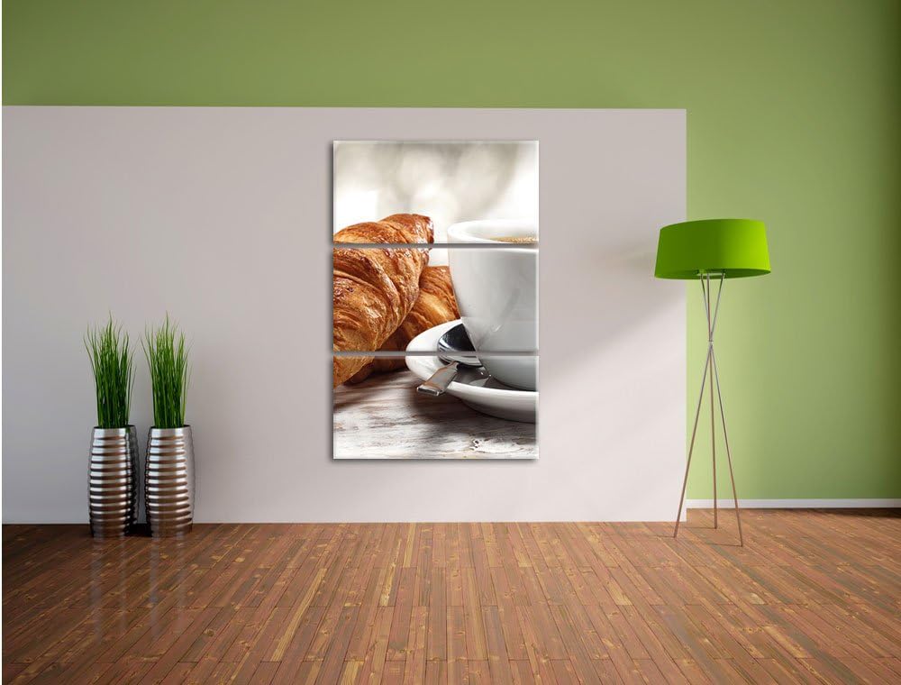 Pixxprint Frische Croissants und Kaffee als Leinwandbild/Grösse: 3 Teilig (120x80 cm) cm/Wandbild/Ku