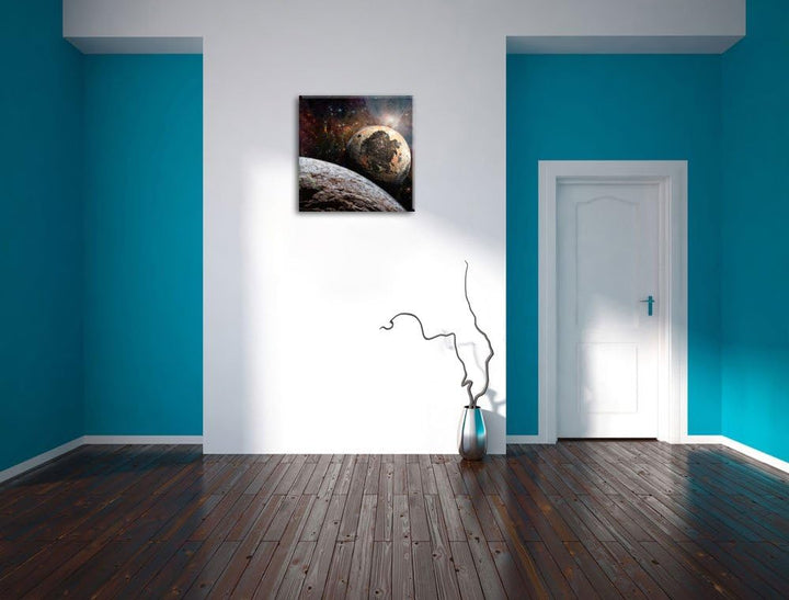 Alien Planeten im Weltall, Format: 70x70 auf Leinwand, XXL riesige Bilder fertig gerahmt mit Keilrah