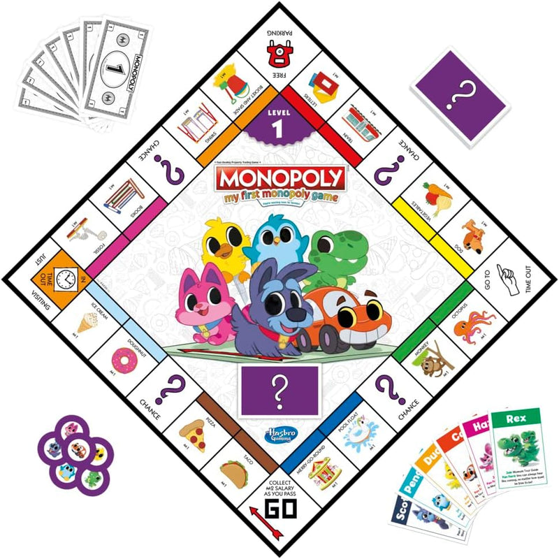 Mein erstes Monopoly-Spiel, Brettspiel für Kinder ab 4 Jahren, 2-seitiges Spielbrett, spielerisches