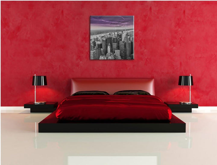 Pixxprint Skyline New York Gewitter als Leinwandbild/Grösse: 70x70 cm/Wandbild/Kunstdruck/fertig bes