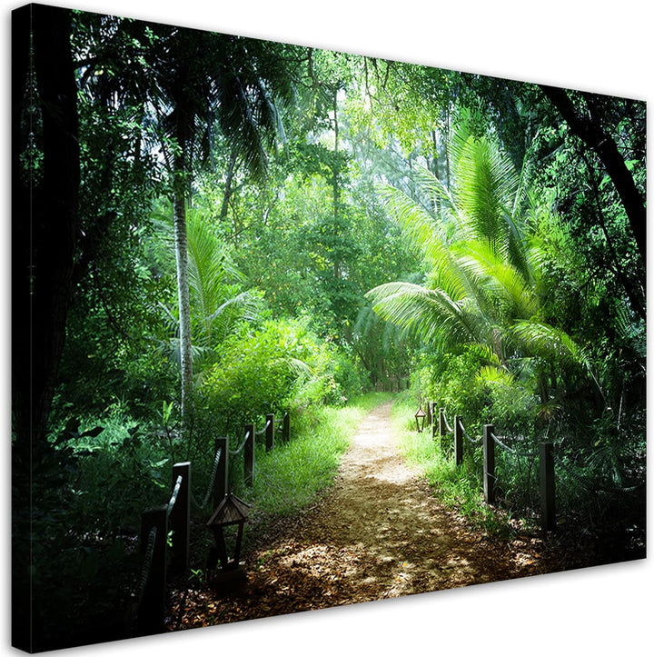 Feeby Vlies Leinwandbild Natur Bäume Dschungel 90x60 cm Druckbild Wandbild Wanddekoration Deko Wand