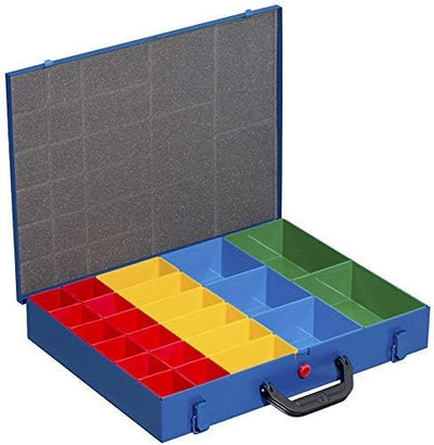 Kleinteilekoffer, Stahlblech, EuroPlus Metall 44/12x63, blau, 12 Einsätze, dicht schliessend