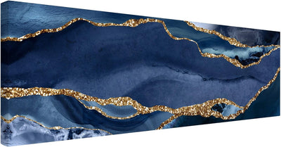 Leinwandbild Goldene Glitzer Wellen vor Blau 40x120cm Recycled Canvas 40cm x 120cm - Recycled Canvas