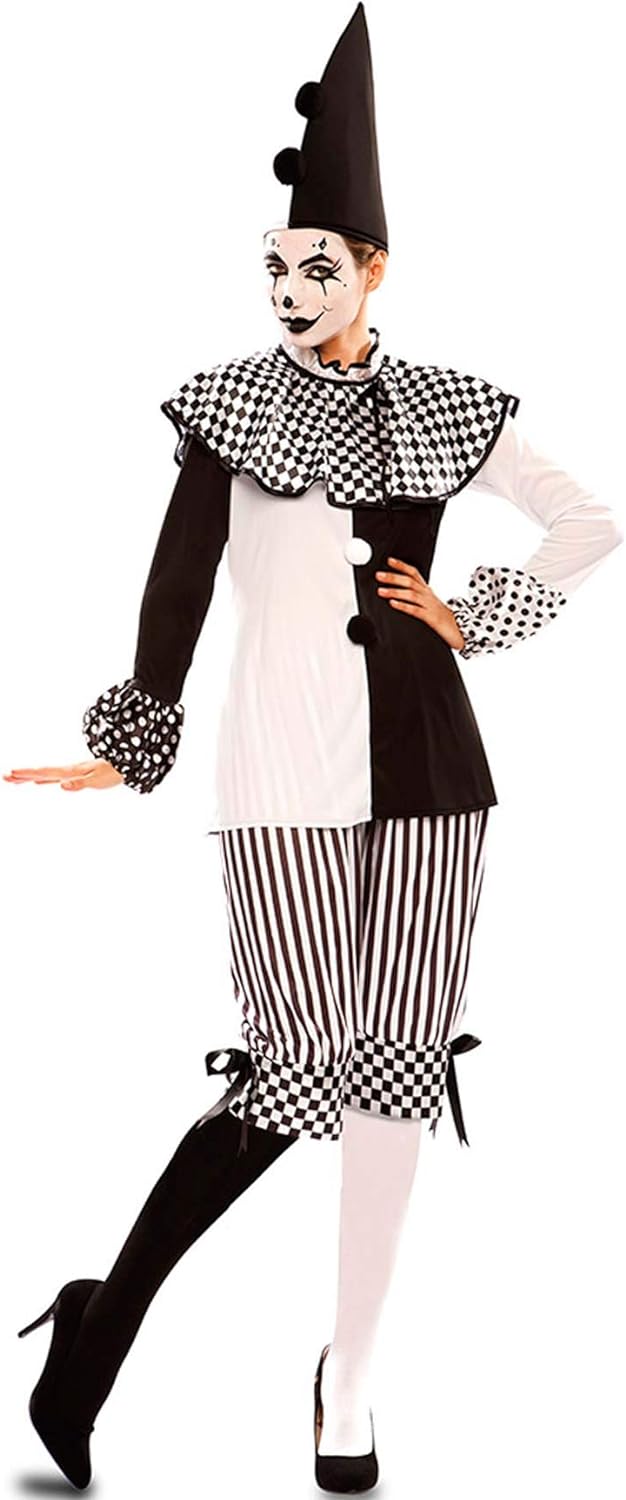 EUROCARNAVALES Damen Kostüm Harlekin Pepi Schwarz Weiss Clown Pierrot Karneval Fasching (38)