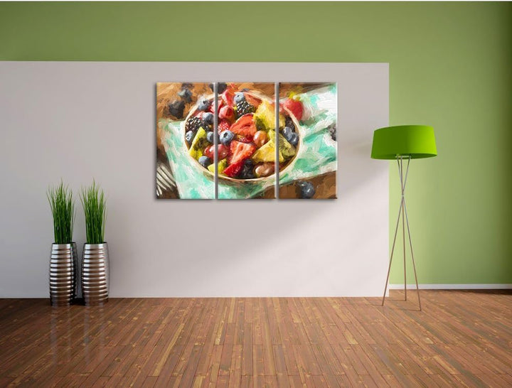 Pixxprint Gesunde Obstvielfalt Pinsel Effekt 3-Teiler Leinwandbild 120x80 Bild auf Leinwand