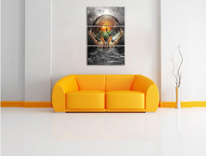 Pixxprint Glaskugel mit Hintergrund als Leinwandbild/Grösse: 3 Teilig (120x80) cm/Wandbild/Kunstdruc