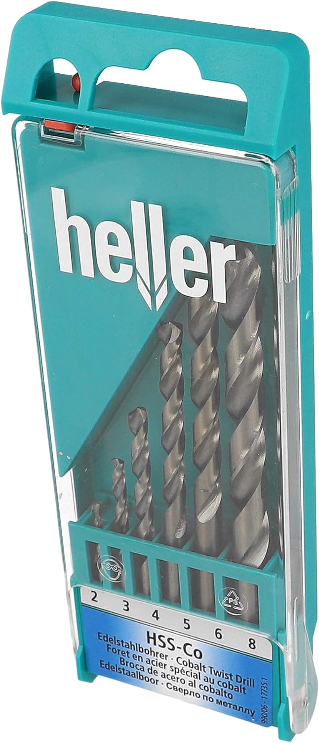 Heller Tools 990 HSS-Co Edelstahlbohrer, Gold-Metallic, 6-TLG. Ø 2-8 mm, bohrer metall, bohrer für e