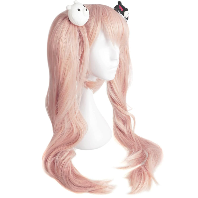 Perücke von Junko Enoshima für Danganronpa Fans | Cosplay Wig mit Monokuma Haarspangen | Rosa