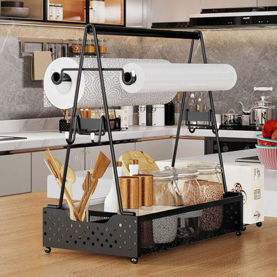 Grill-Caddy, Grill-Utensilienbehälter, BBQ-Caddy mit Papierhandtuchhalter und 4 Haken Küchen-Gewürz-