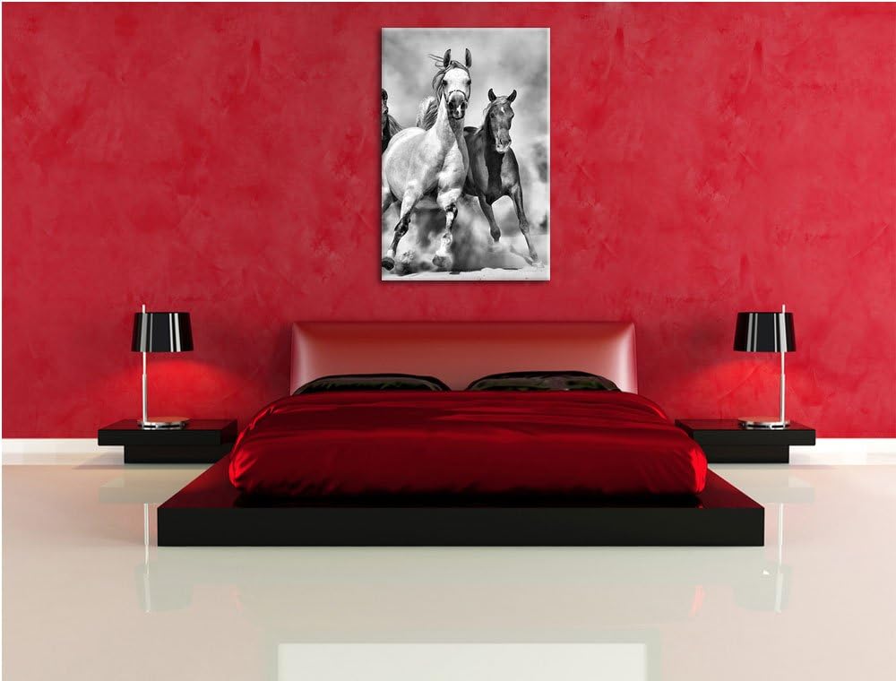 Pixxprint Western Pferde in Wüste als Leinwandbild/Grösse: 100x70 / Wandbild/Kunstdruck/fertig bespa
