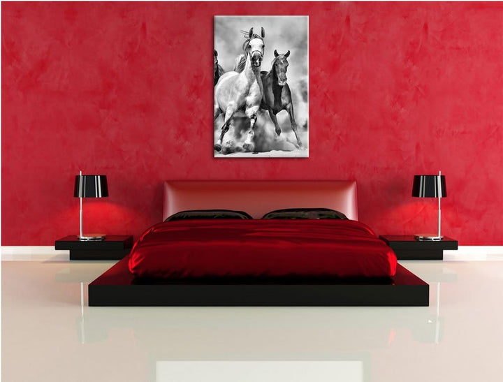 Pixxprint Western Pferde in Wüste als Leinwandbild/Grösse: 100x70 / Wandbild/Kunstdruck/fertig bespa