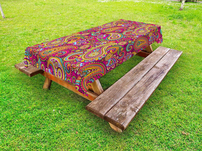 ABAKUHAUS Bunt Outdoor-Tischdecke, Paisley Osten, dekorative waschbare Picknick-Tischdecke, 145 x 21