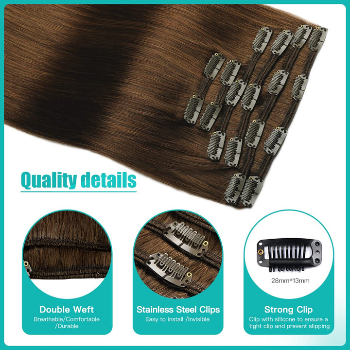 SURNEL Clip in Extensions Eechthaar, 45cm 18 Zoll 120g 6pcs Schokoladenbraun Hair Extensions Clip in