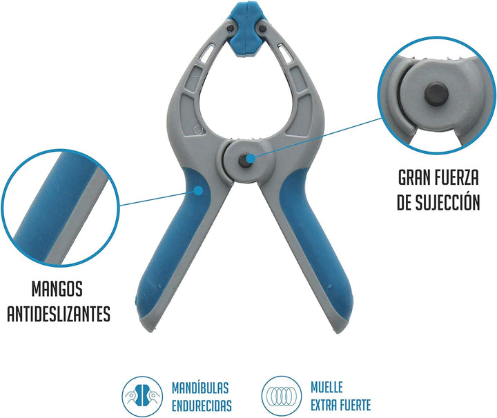 Ferrestock FSKPRS102 Halteklammern mit Feder, rutschfester Griff, drehbare Backen, extra starke Fede