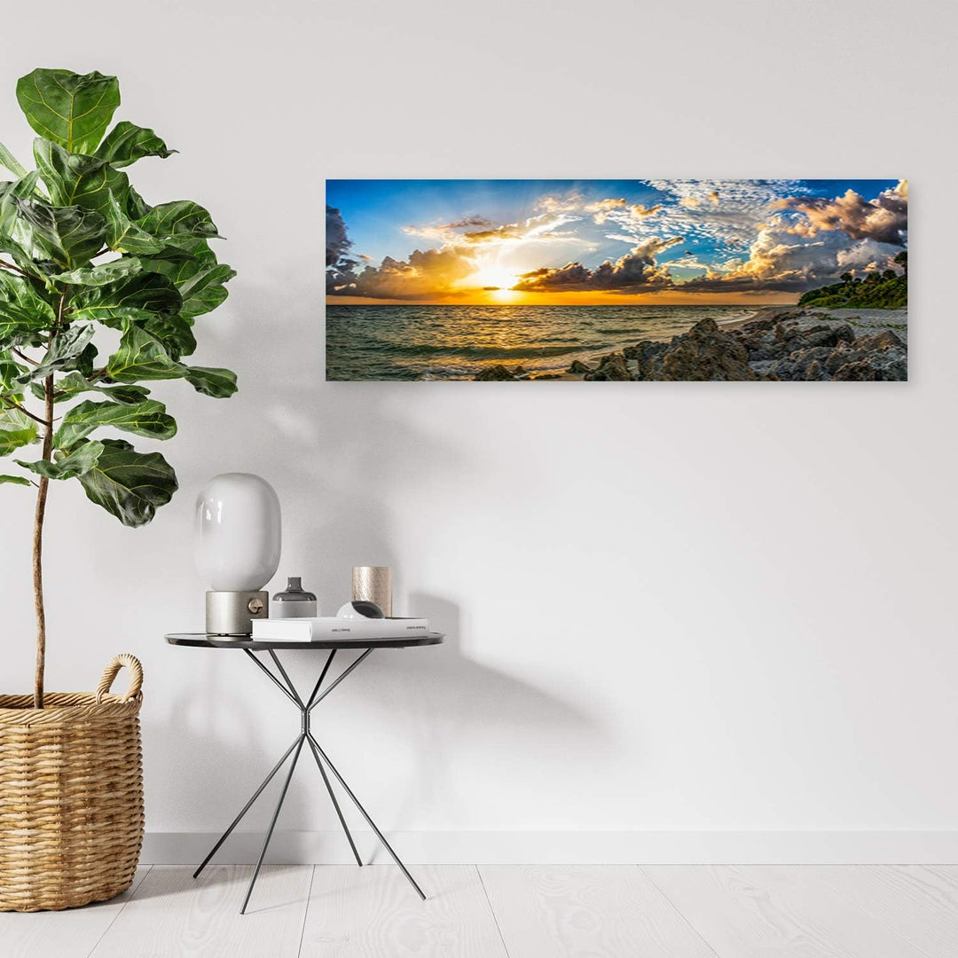Feeby Wandbild Sonnenuntergang Druckbild Leinwandbild Natur Blau 120x40 cm Leinwandbild 120x40 cm Bl