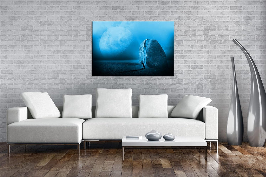 unbekannte Planeten Oberfläche Format 80x60 Effekt: Monocrome Blau als Leinwandbild, Motiv fertig ge