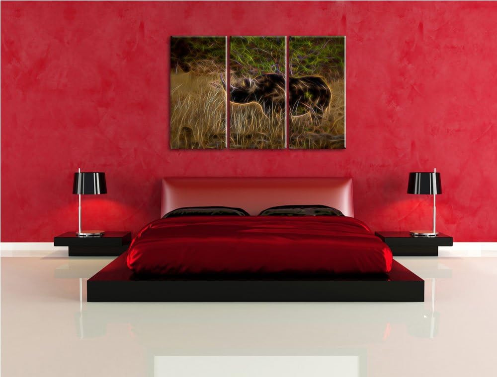 Nashorn in der Savanne NewArt 3-Teiler Leinwandbild 120x80 Bild auf Leinwand, XXL riesige Bilder fer
