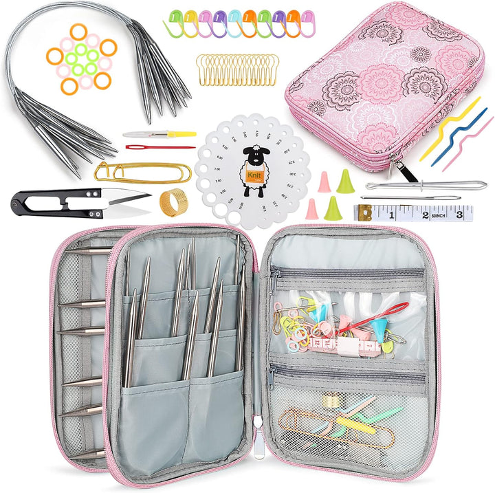 Coopay Rundstricknadeln 40 cm Edelstahl Rundstricknadel Set mit Tasche & Strickzubehör, 2,5-10 mm Me