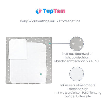 TupTam Baby Wickelauflage inkl. 2 Frotteebezüge ANK019, Farbe: Füchse im Flugzeug, Grösse: 75 x 80 c