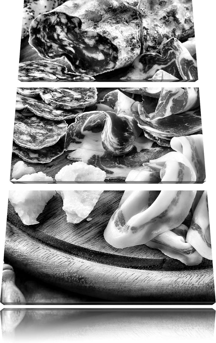 Pixxprint Brotzeit mit Wurst als Leinwandbild/Grösse: 3 Teilig (120x80) cm/Wandbild/Kunstdruck/ferti