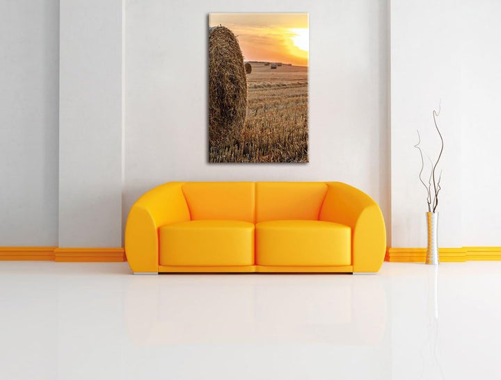 Strohballen auf Feld, Format: 100x70 auf Leinwand, XXL riesige Bilder fertig gerahmt mit Keilrahmen,