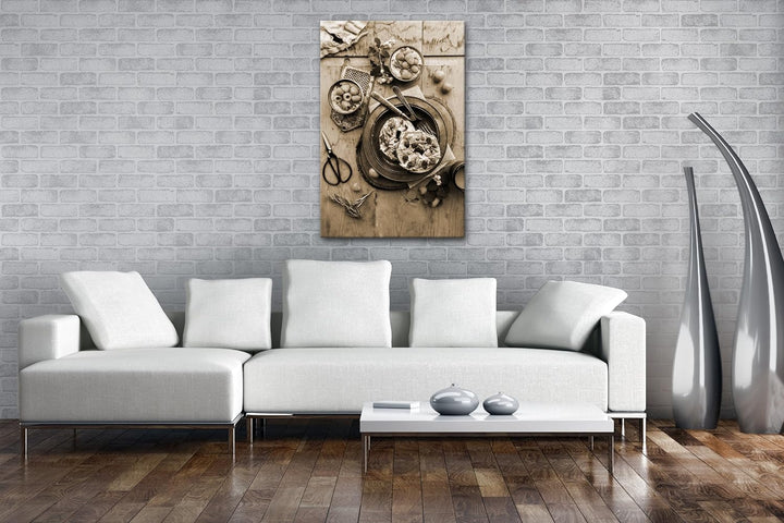 deyoli fruchtiger Kuchen Format: 80x60 Effekt: Sepia als Leinwand, Motiv fertig gerahmt auf Echtholz