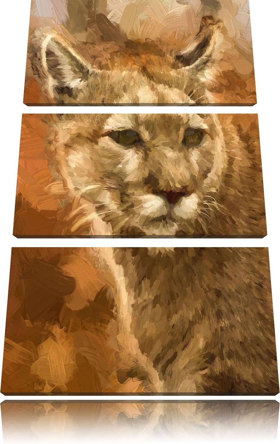 Pixxprint schöner Berglöwe Kunst Pinsel Effekt 3-Teiler Leinwandbild 120x80 Bild auf Leinwand