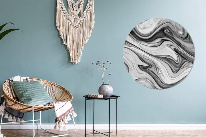 Wandbild Rund Wanddeko Deko Wohnzimmer Bilder 90x90 cm Marmor - Muster - Grau - Marmoroptik - Schwar