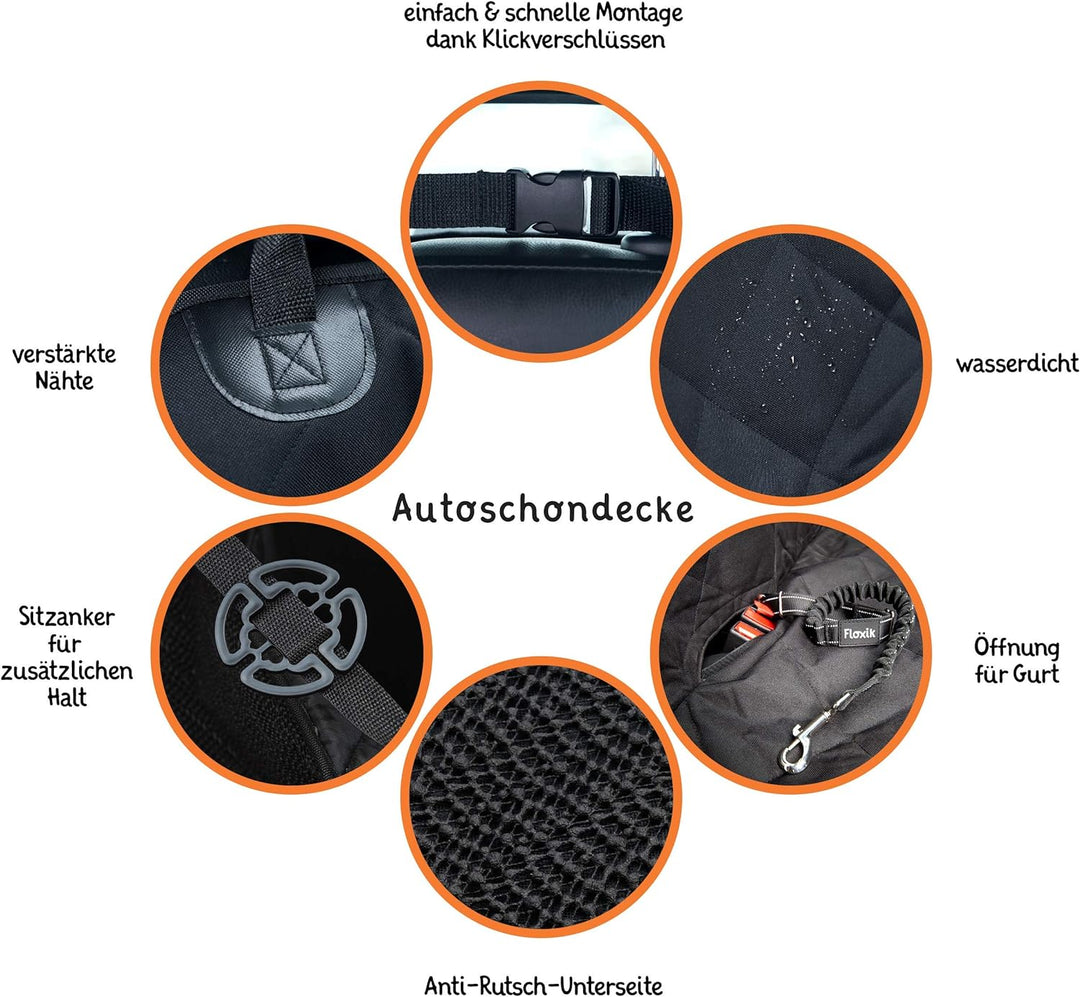 Floxik Hundedecke für jedes Auto – Premium Hunde Autoschondecke für die Rückbank inklusive Seitensch