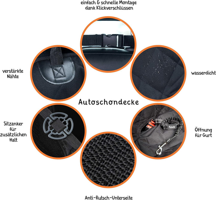 Floxik Hundedecke für jedes Auto – Premium Hunde Autoschondecke für die Rückbank inklusive Seitensch
