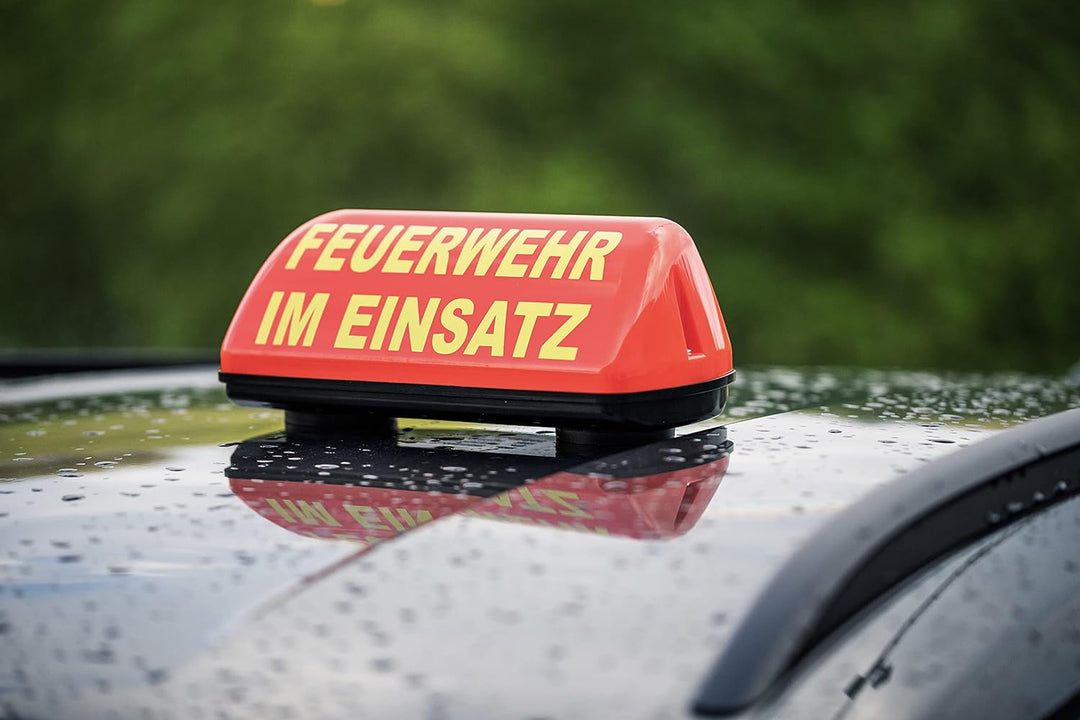 PACO KFZ Dachaufsetzer Speed leuchtrot Feuerwehr im Einsatz TÜV geprüft bis 240 km/h Textfarbe gelb