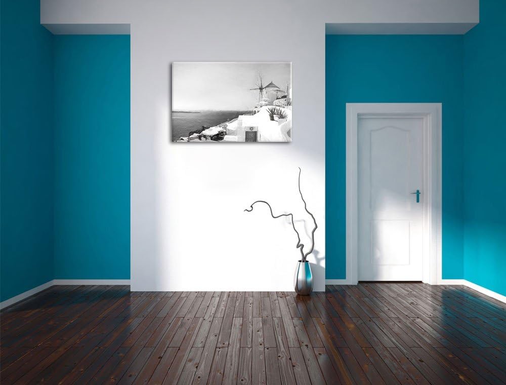 Pixxprint weisse Häuser in Griechenland als Leinwandbild/Grösse: 100x70 cm/Wandbild/Kunstdruck/ferti