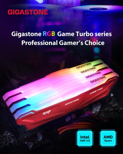 [ RGB DDR4 RAM ] Gigastone Red RGB Game Turbo Desktop RAM 16GB (2x8GB) DDR4 Ram 16GB DDR4-3600 MHz P