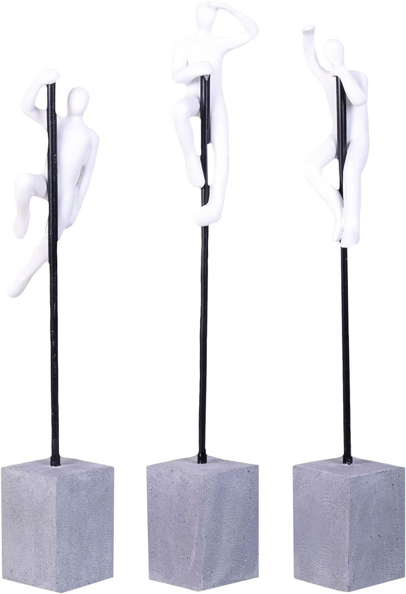 IDYL Moderne Skulptur Figur Sandsteinguss Set Looking Waving Hanging Man an kurzer Stange | Weiss-ma