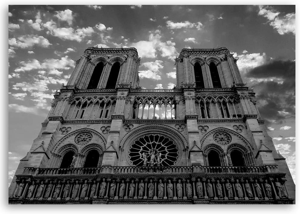 Feeby Deco Panel Kathedrale Notre-Dame Bild Kunstdruck modern schwarz-weiss 90x60 cm Deko paneel 90x