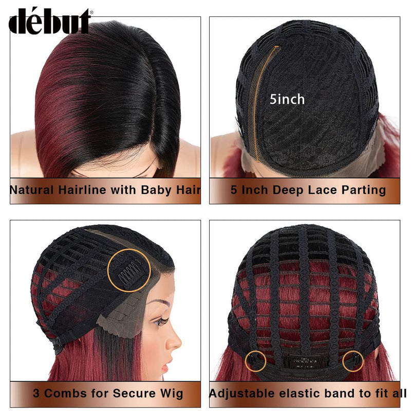 Début Lace Front Perücke für schwarze Damen Bob Perücke für weisse Damen Kunsthaar 24 cm 120g Rot Gl