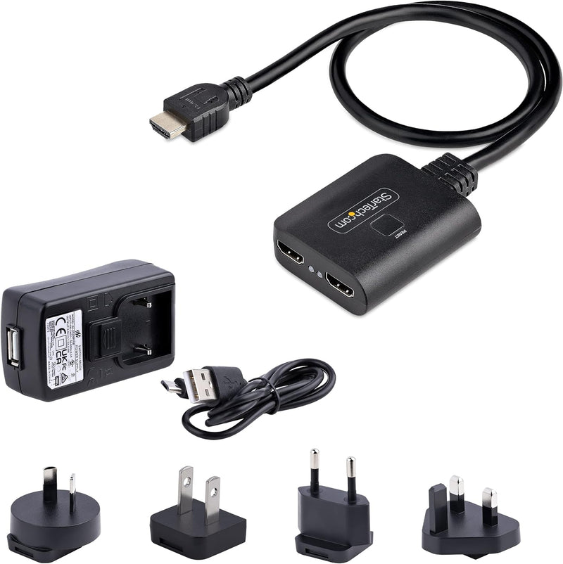 StarTech.com 2-Port HDMI Splitter 4K 60Hz, HDMI 2.0 Video, 4K HDMI Splitter 1In 2Out, 1x2 HDMI Verte