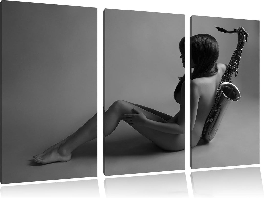 Pixxprint Attraktive Frau mit Saxophone als Leinwandbild/Grösse: 3 Teilig (120x80 cm) cm/Wandbild/Ku