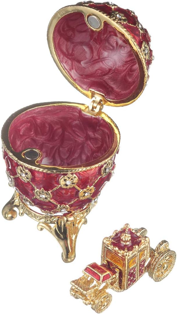 danila-souvenirs Fabergé-Stil Krönungs Ei/Schmuckkästchen mit Kutsche 6,5 cm rot