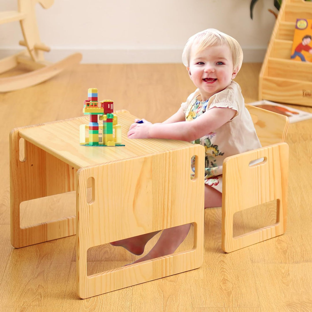 FUNLIO Montessori Beikosttisch und Stuhl-Set für Kleinkinder 1-3 Jahre, höhenverstellbar, Kinder-Tis
