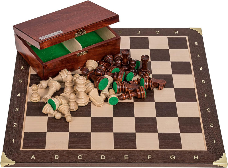 Square - Pro Schach Set Nr. 6 - SCHWEDEN - Schachbrett - Wenge/Bergahorn + Schachfiguren Staunton 6