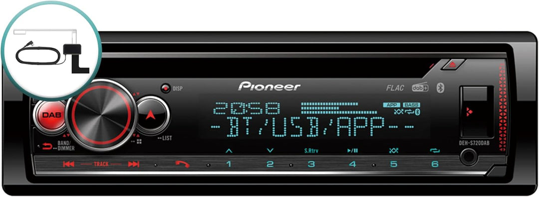 Pioneer DEH-S720DABAN inklusive DAB Antenne, 1DIN Autoradio, CD-Tuner mit FM und DAB+, Bluetooth, MP