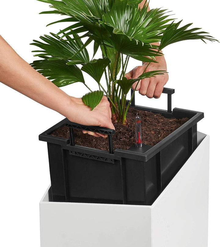 LECHUZA CURSIVO Premium 30 hochwertiges Pflanzgefäss mit Erd-Bewässerungs-System, silber metallic, 3