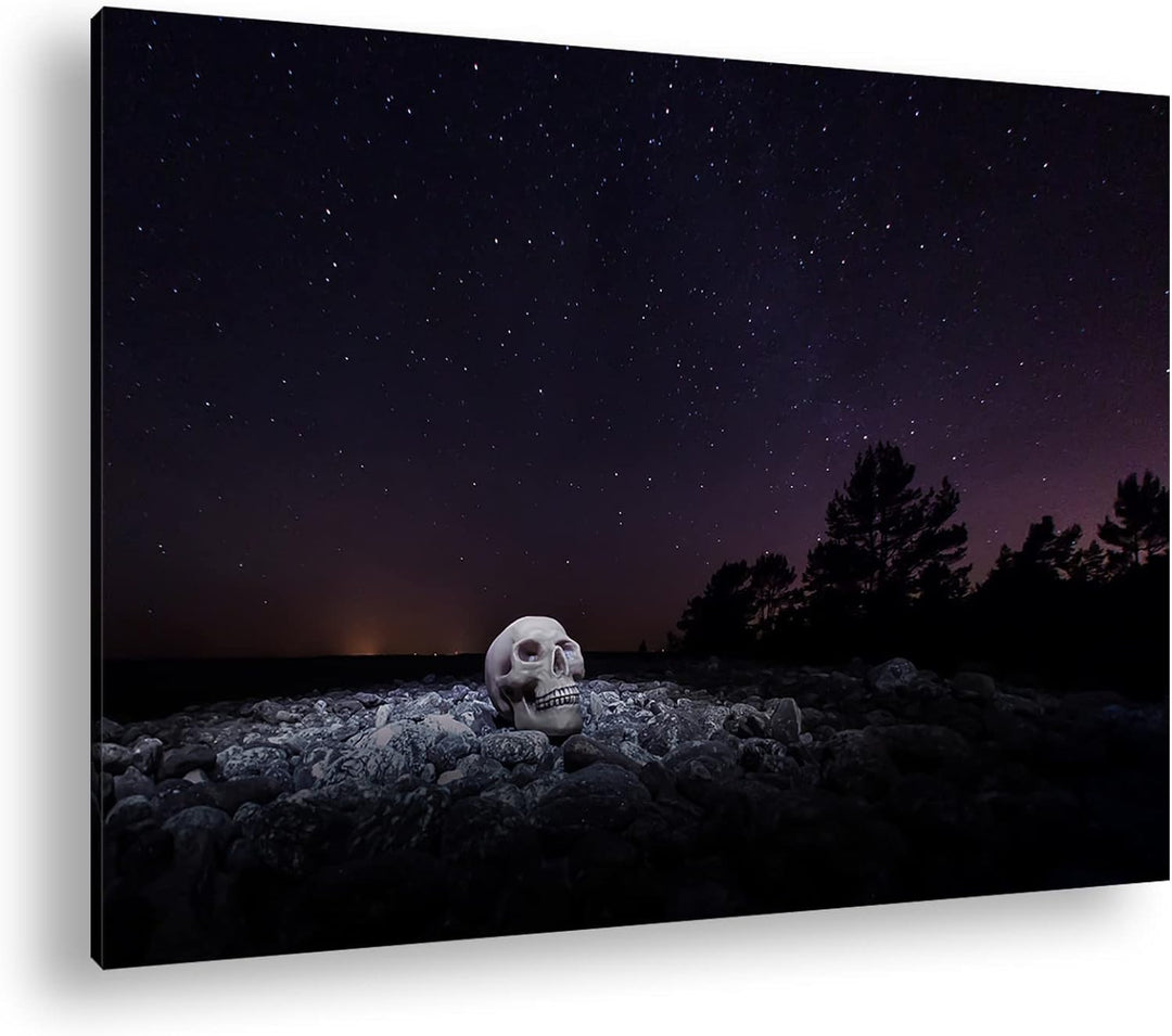 deyoli Dark Schädel mit Sternen im Himmel im Format: 80x60 als Leinwandbild, Motiv fertig gerahmt au