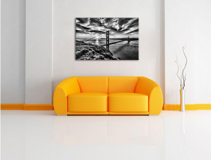 Pixxprint Monocrome, Gigantische Golden Gate Bridge in San Francisco, Format: 100x70 auf Leinwand, 1
