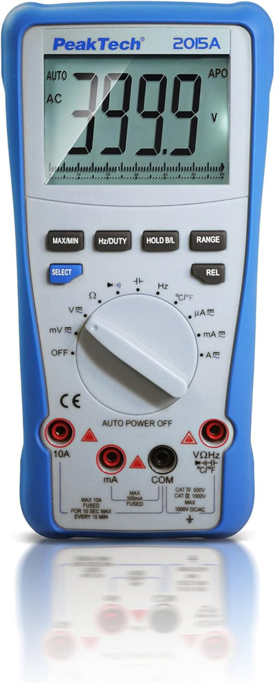 PeakTech 2015 A – True RMS Digital Multimeter, Auto-Range, 4.000 Counts, Durchgangsprüfer, Messgerät