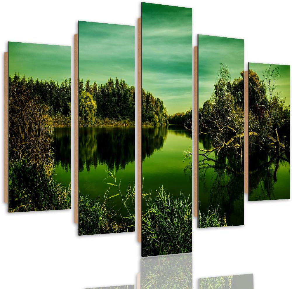 Wandbild Natur 250x120 cm Deco Panel 5 Teilig XXL Kunstdruck See Wald grün Deco Panel XXL 250x120 cm
