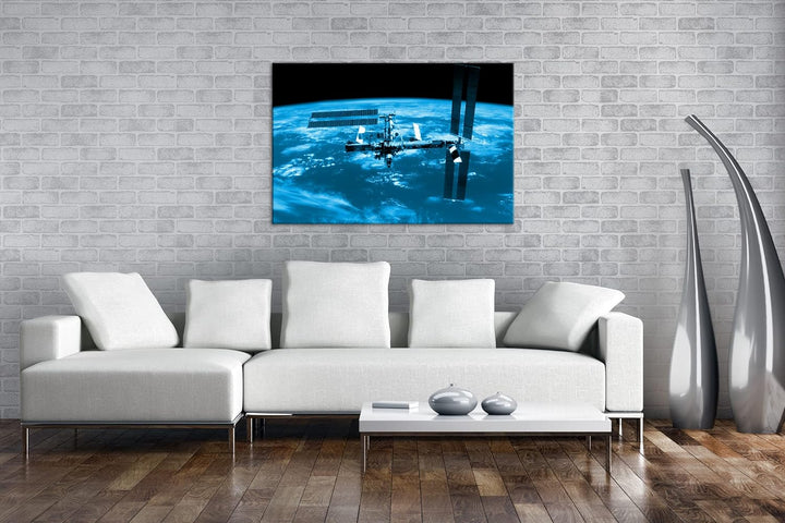 deyoli riesige Raumstation im Weltall Format 100x70 Effekt: Monocrome Blau als Leinwandbild, Motiv f
