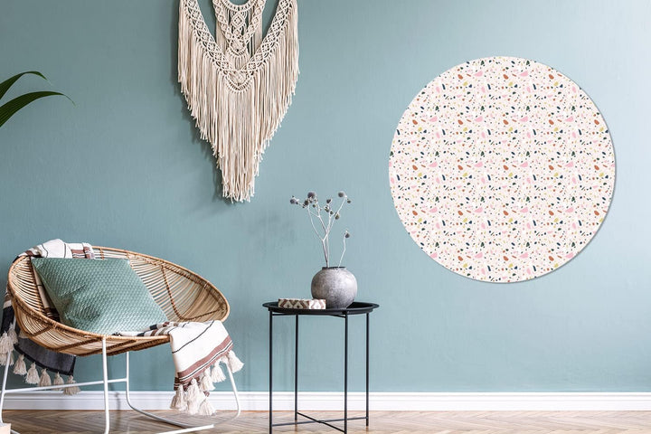 Wandbild Rund Wanddeko Deko Wohnzimmer Bilder 90x90 cm Lehm - Muster - Terazzo, 90x90 cm